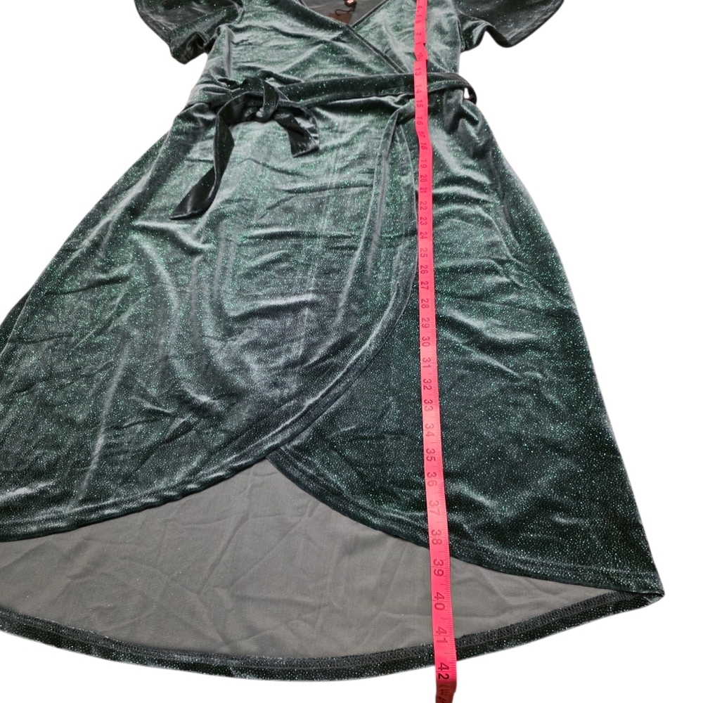 Badgley Mischka Elegant Sparkling Emeral Green Velvet Wrap Dress Size PM - Picture 11 of 16